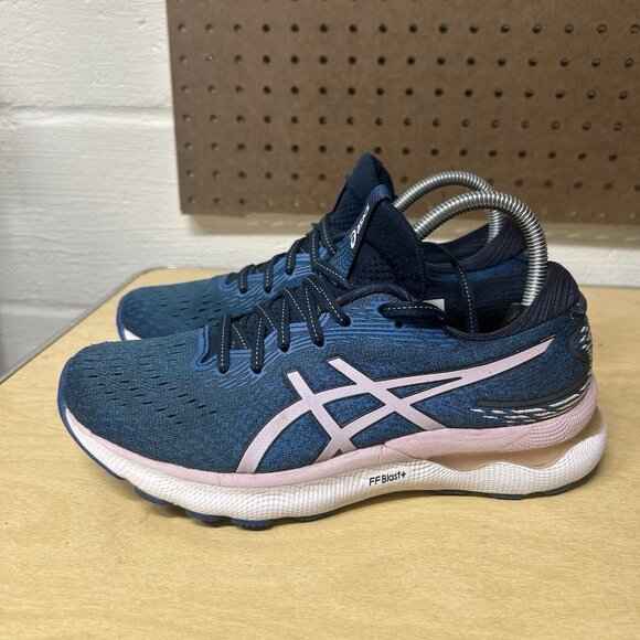 Asics Gel Nimbus 24 Women 8.5 Blue Pink Running Sneaker Shoe Athleisure 1012B201 - Picture 1 of 9